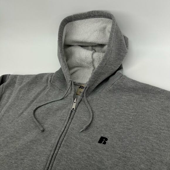 Vintage 90s y2k Mens Grey Russell Athletic Blank Full Zip Hoodie Sweatshirt Sz L - Picture 2 of 6